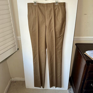 Vintage Wool Trousers Men's 38 Long Camel Brown Raw Hem Dress Pants New